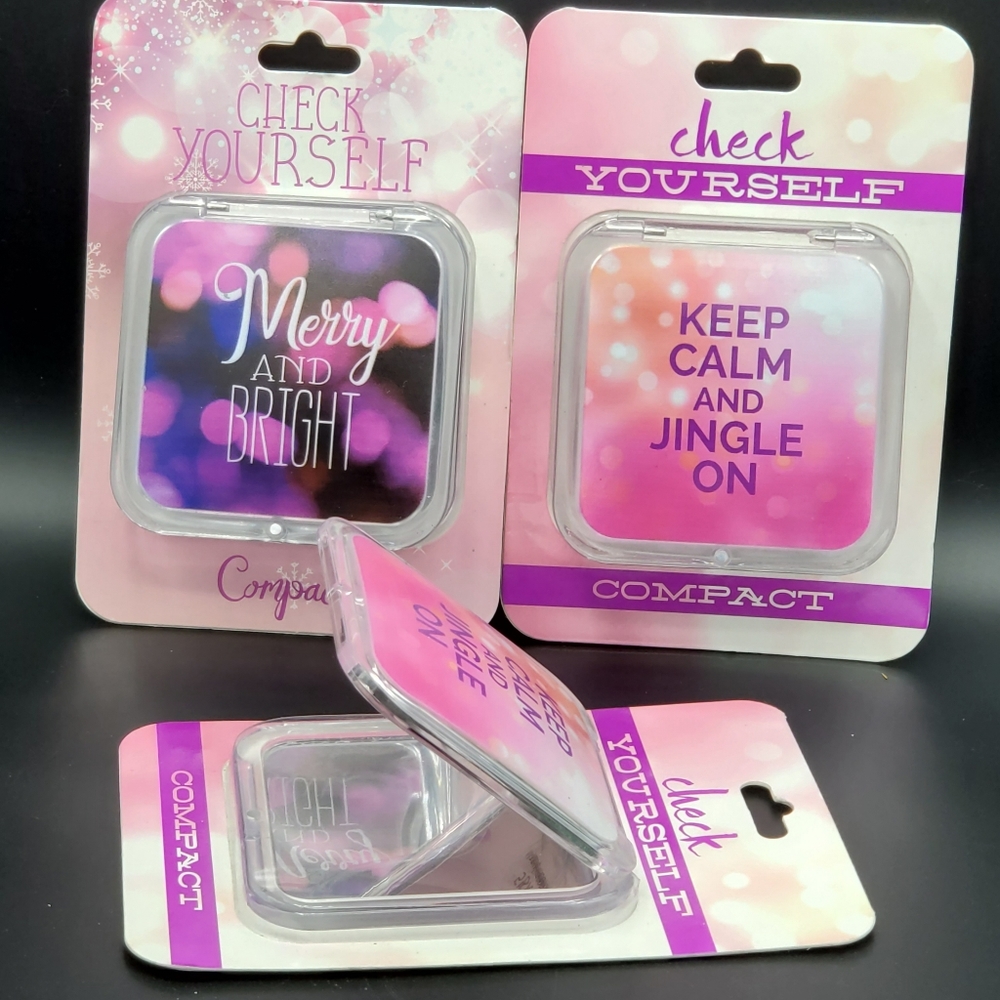 New Christmas compact mirror w/ dual magnification stocking stuffer